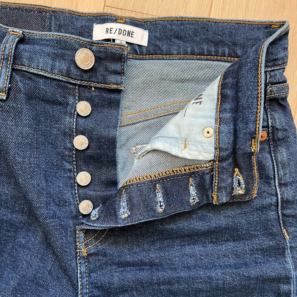 Re/Done 70s Stove Pipe Straight Leg High-Rise Jeans in Dark Indigo Denim Size 25 - Picture 4 of 13